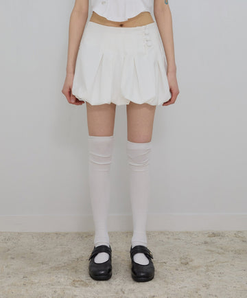 Button Shirred Balloon Skirt